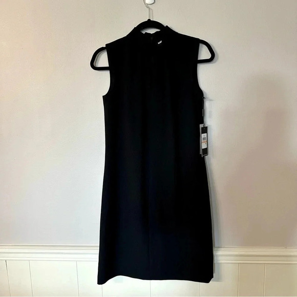 Karl Lagerfeld Sleeveless Black Mock V-Neck Zip Up Dress with Side Slit Sz 2 NWT - Picture 2 of 11